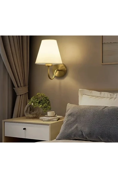 Fico Home Modern Tasarım Pilli Aplik Gold Sarı Ledli Tak Çalıştır Krem Şapkalı Duvar Led Aplik Harika Görsel - 3