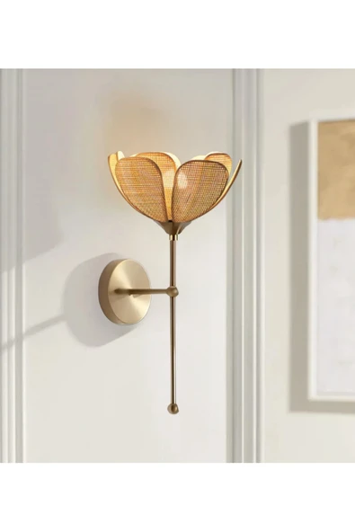 burenze Modern Tasarım Rose Çiçek Aplik Boheme Hazeran Hasır Kumaş Eskitme Gold Elektrikle Çalışır ürün görseli 1