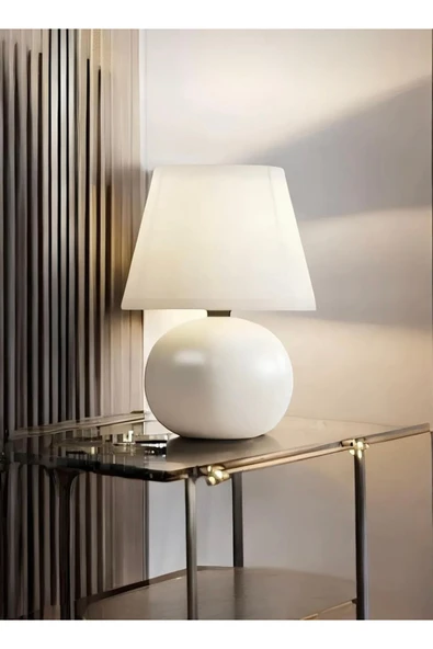 Fico Home Modern Tasarım Marwis Abajur Krem Abajur Masa Lambası Metal Krem Gövde - Resim 2