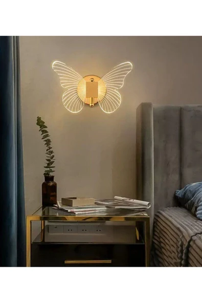 Fico Home Modern Aplik Butterfly Aplik Gold Sarı Kelebek Duvar Apliği - Resim 2
