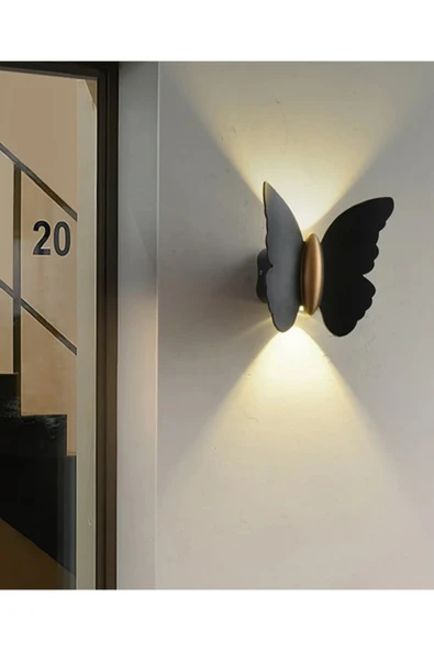burenze Modern Duvar Power Iç Ve Dış Mekan Aplik Butterfly Led Aplik Siyah Gövde Gün Işığı Kelebek Aplik - Resim 2