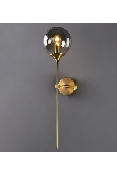 Buiva Modern Tasarım Füme Camlı Pilli Aplik Kablosuz Tak Çalıştır Aç Kapa Butonlu Eskitme Gold Sarı