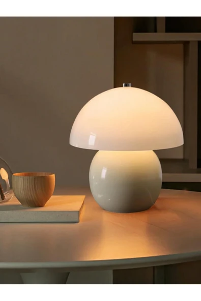 burenze Modern Tasarım Merkür Abajur Krem Gövde Kablolu Tak Çalıştır Masa Lambası - Resim 2