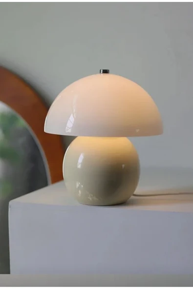 burenze Modern Tasarım Merkür Abajur Krem Gövde Kablolu Tak Çalıştır Masa Lambası - Resim 4