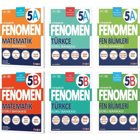 Fenomen Okul 2025 5. Sınıf Matematik + Türkçe + Fen A + B Serisi Soru Seti 6 Kitap Güncel Müfredat