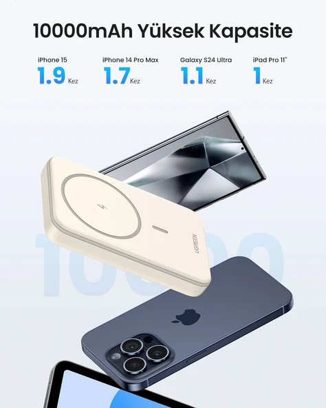 UGREEN 10.000 mAh 20W Magsafe Wireless Kablosuz Hızlı Powerbank, 25208 - 5