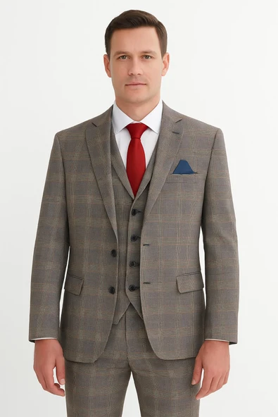 Yelekli Takım Elbise Slim Fit - 1