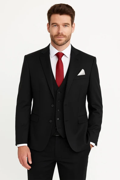 Yelekli Takım Elbise Slim Fit - 1