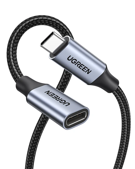 UGREEN USB-C Erkek - USB-C Dişi Gen-2 Örgülü Uzatma Kablosu 1 m, Uzay Grisi, 30205 - 1