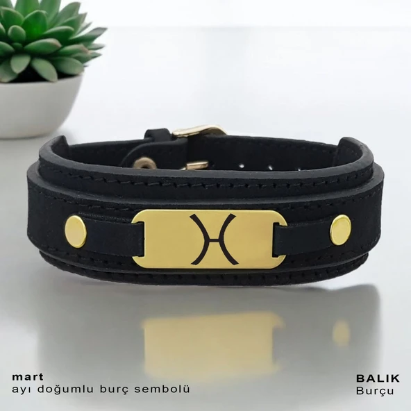 Doğum Ayına Özel 14 Ayar Altın Plakalı Oval Figürlü Hakiki Siyah Derili Hediye Bileklik-438 ürün görseli
