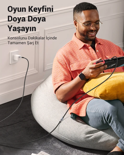 UGREEN USB-C Erkek - USB-C Dişi Gen-2 Örgülü Uzatma Kablosu 1 m, Uzay Grisi, 30205 - 5
