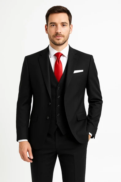 Yelekli Takım Elbise Slim Fit - 1