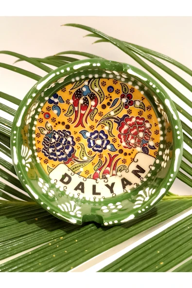 Monalisa Home Motifli El Yapımı Çini İşlemeli Kültürel Yeşil Renk Kül Tabağı ürün görseli 1