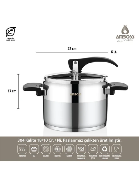Amboss Enio Klasik 6 lt Düdüklü Tencere - 5