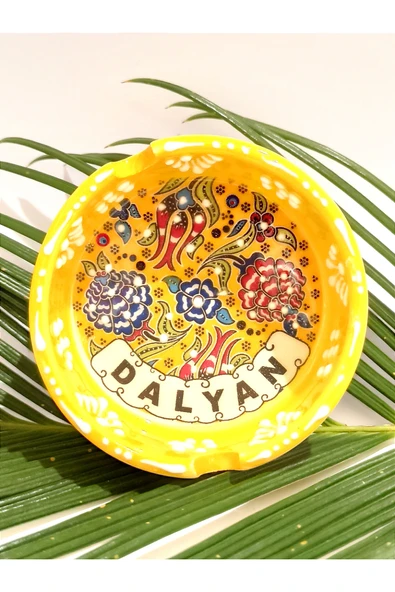 Monalisa Home Motifli El Yapımı Çini İşlemeli Kültürel Sarı Renk Kül Tabağı