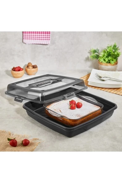 LitaeTrend Joy 4 Taraf Kilitli Kek Börek Borcam Saklama Kabı Royaleks-GP-131 - 1