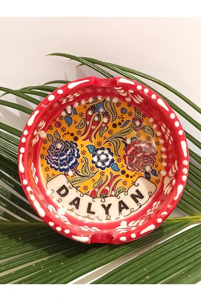 Monalisa Home Motifli El Yapımı Çini İşlemeli Kültürel Kırmızı Renk Kül Tabağı ürün görseli