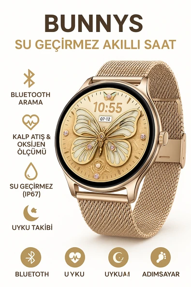 Bunnys Reeder S19 Max Pro S Edge Uyumlu Şık Kadın Akıllı Saat – Su Geçirmez, Yuvarlak Çelik Kasa, Metal Kordon