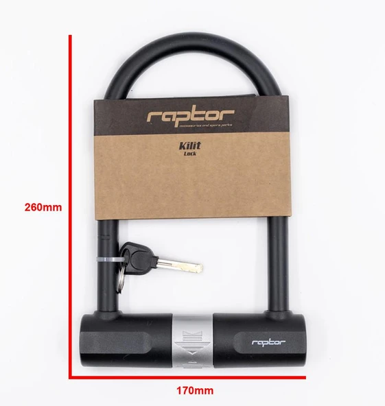 RAPTOR - Anahtarlı U Kilit 170×260mm Bisiklet Motosiklet Scooter Güvenlik U Kilidi - Resim 2