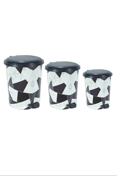 LitaeTrend Desenli Pedallı Karışık Desen 3'lü Çöp Kovası Takımı Royaleks-M10144 - 1