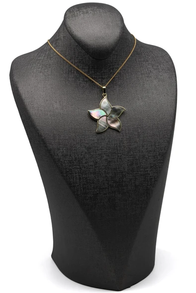 Abalon Sedef Doğal Taş Gold Renk Kolye - KLY-1635 - Resim 2