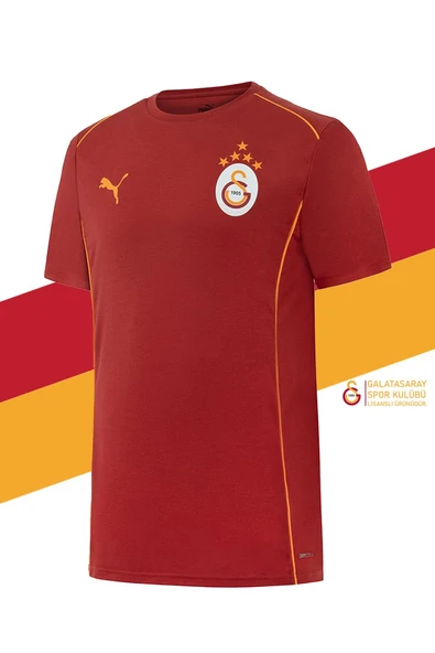 Galatasaray Orijinal Lisanslı Sıfır Yaka Kırmızı Antrenman 5 Yıldızlı T-Shirt Gs Aslan Baskılı Hediyelik Ahşap Kutulu - Resim 3