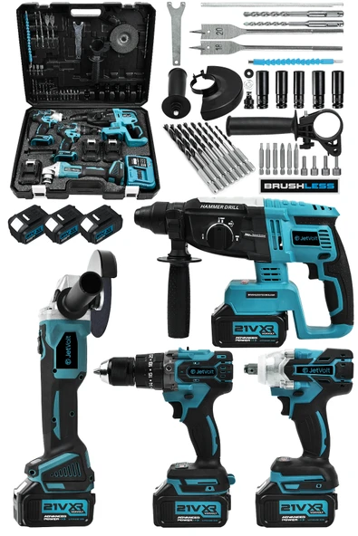 JetVolt Profesyonel 4'Lü Set Şarjlı 2-26 Kırıcı Delici Hilti+125mm Taşlama+450Nm Somun Sökme+13mm Darbeli Matkap - Mavi ürün görseli 1