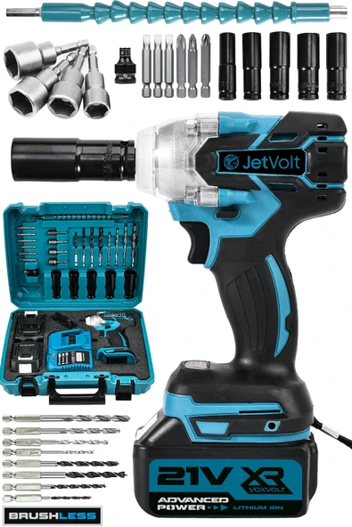 JetVolt 21V 2.0Ah Profesyonel Somun Sıkma Sökme Şarjlı Darbeli Matkap Akülü Vidalama - Mavi - 1