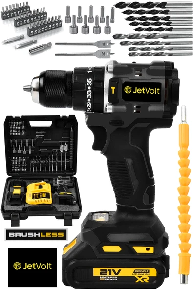 JetVolt 21V Çelik Mandren Kömürsüz Motor Darbeli Şarjlı Matkap Vidalama - Siyah - 1