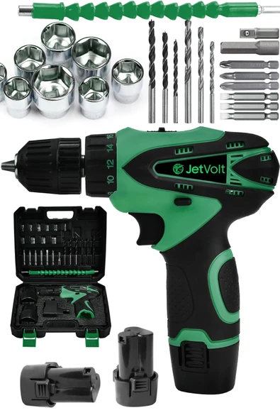 JetVolt 12V 1.5Ah Çift Akülü Vidalama Şarjlı Matkap 24 Parça - Yeşil ürün görseli 1