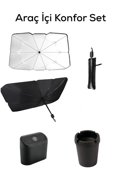 Mithra Life Araç İçi Konfor Set Güneşlik, Kapaklı Çöp Kutusu, Kokusuz Küllük MIT1255 ürün görseli