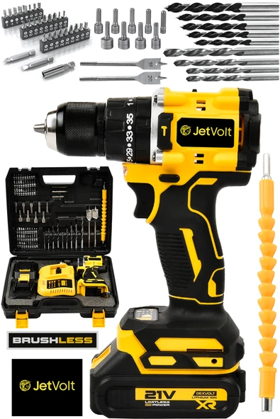 JetVolt 21V Çelik Mandren Kömürsüz Motor Darbeli Şarjlı Matkap Vidalama - Sarı ürün görseli 1