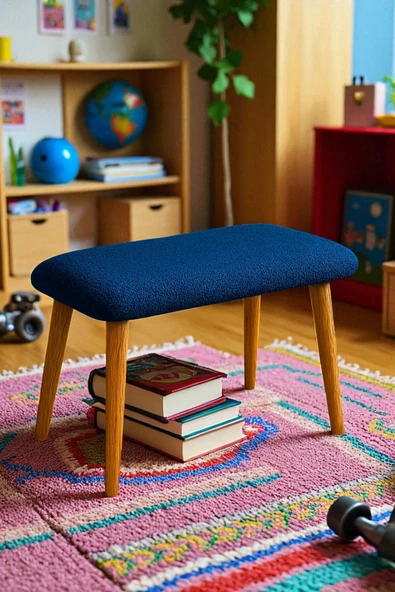 WoodyMaison Alora Dikdörtgen Puf Bench – Peluş Teddy Kumaş, Ahşap Ayaklı, Geniş Oturum Alanlı