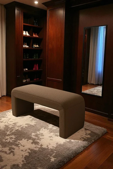 WoodyMaison LIORAE Dekoratif Teddy Kumaş Bench – Modern Dikdörtgen Yatak Ucu Pufu - 4