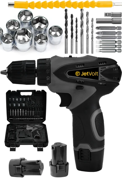 JetVolt 12V 1.5Ah Çift Akülü Vidalama Şarjlı Matkap 24 Parça - Siyah ürün görseli 1