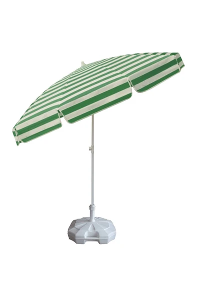 Yeşil Beyaz Çizgili Plaj Ve Güneş Şemsiyesi 200/8, 20 Litre Bidonlu Taşıma Çantası Hediyeli - Resim 2