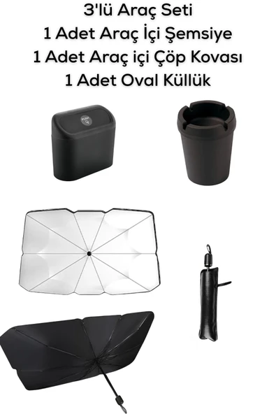 Mithra Life Araç İçi Konfor Set Güneşlik, Kapaklı Çöp Kutusu, Kokusuz Küllük MIT1255 - Resim 2