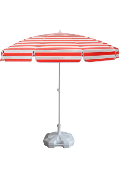 Kırmızı Beyaz 200/8 Çizgili Plaj Ve Güneş Şemsiyesi 20 Litre Bidonlu Taşıma Çantası Hediyeli ürün görseli