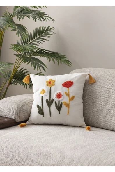 WoodyMaison Comfort Punch Bohem Desenli Kırlent Kılıfı, Koltuk Yastık Kılıfı – 45x45 cm