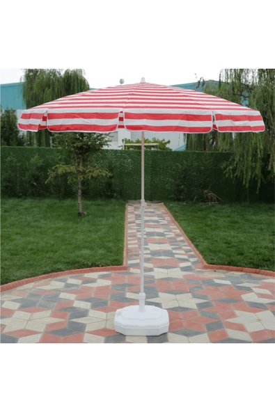 Kırmızı Beyaz 200/8 Çizgili Plaj Ve Güneş Şemsiyesi 20 Litre Bidonlu Taşıma Çantası Hediyeli - Resim 3