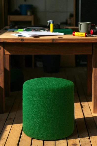 WoodyMaison Floransa Yumuşak Teddy Peluş Kumaş Silindir Bench Puf Makyaj Masası Pufu Tabure