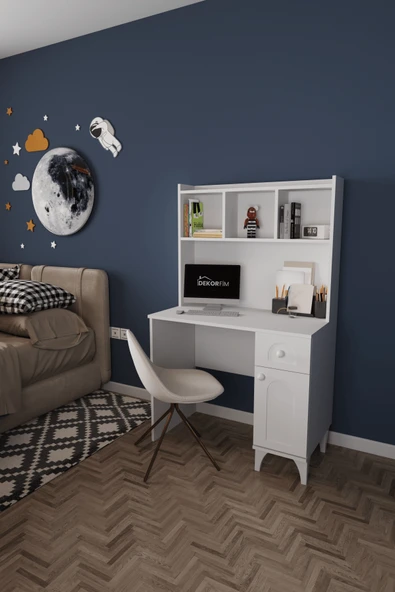 DF09106 Çekmeceli Kapaklı Kitaplıklı Çalışma Masası Bilgisayar Masası ürün görseli 1