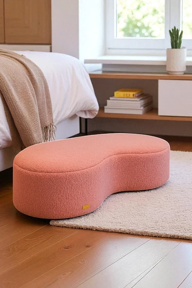 WoodyMaison Riven Bulut Puf – Peluş Teddy Kumaş, Yuvarlak Kenarlı Modern Oturma Pufu - 4