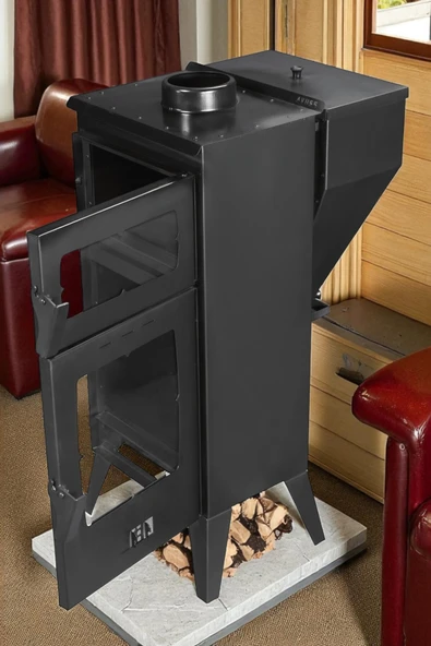 WoodyMaison Eko Serisi 6 kW Pelet Şömine Sobası – Geniş Camlı, Fırınlı, Isı Kontrollü - 3