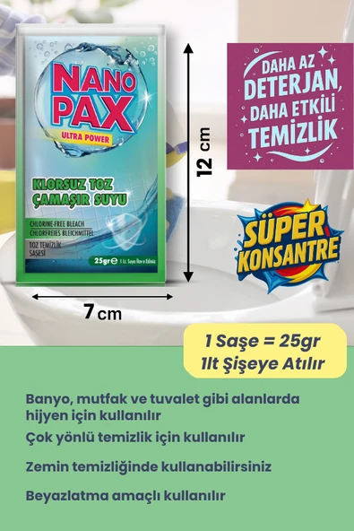 KLORSUZ ÇAMAŞIR SUYU TOZ TEMİZLİK SAŞESİ (12 adet X 25gr) - 3