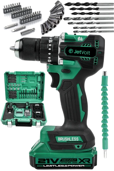JetVolt 21V 2.0Ah Kömürsüz Motor Çelik Mandren Darbeli Şarjlı Matkap Akülü Vidalama - Yeşil - 1