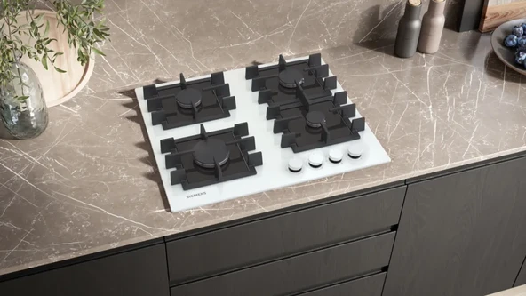 SİEMENS EN6B2NP40O iQ300 Gazlı Ocak 60 cm Sert cam, Beyaz - Resim 2