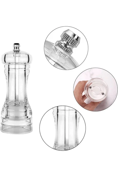 Mithra Life 2 li Büyük Boy 20 cm Akrilik Şeffaf Tuz Karabiber Şef Değirmeni Öğütücü MIT1257 - Resim 4