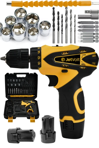 JetVolt 12V 1.5Ah Çift Akülü Vidalama Şarjlı Matkap 24 Parça - Sarı ürün görseli 1