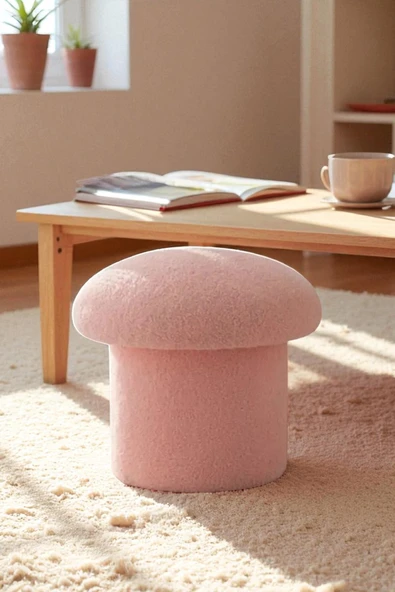 WoodyMaison Mushie Mantar Puf – Renkli Teddy Peluş Kumaş, Dekoratif Modern Bench - 4